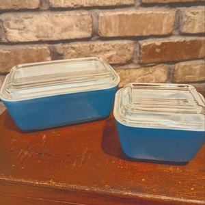 Antique Teal Pyrex Refrigerator Dishes, 2